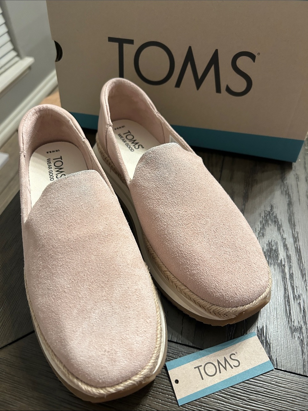 TOMS💗Slip-On LEATHER Espadrille Jocelyn SNEAKERS in Ballet Pink. Worn 1X! Sz 8.5 - Picture 6 of 15